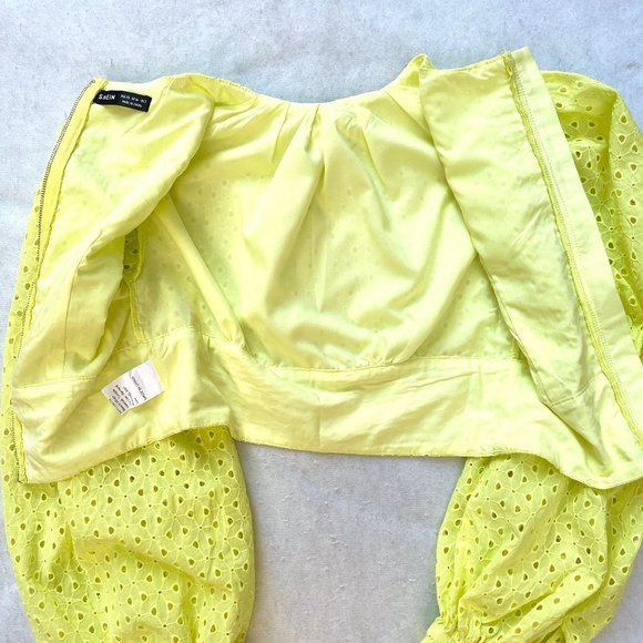 SHEIN PREMIUM 100% COTTON PUFF SLEEVE eyelet back zipper Crop TOP 2 - Picture 10 of 14